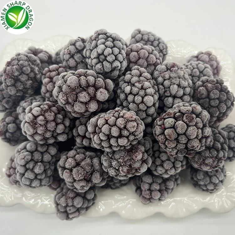 Frosted blackberry appearance Frosted blackberries piled in a white dish
